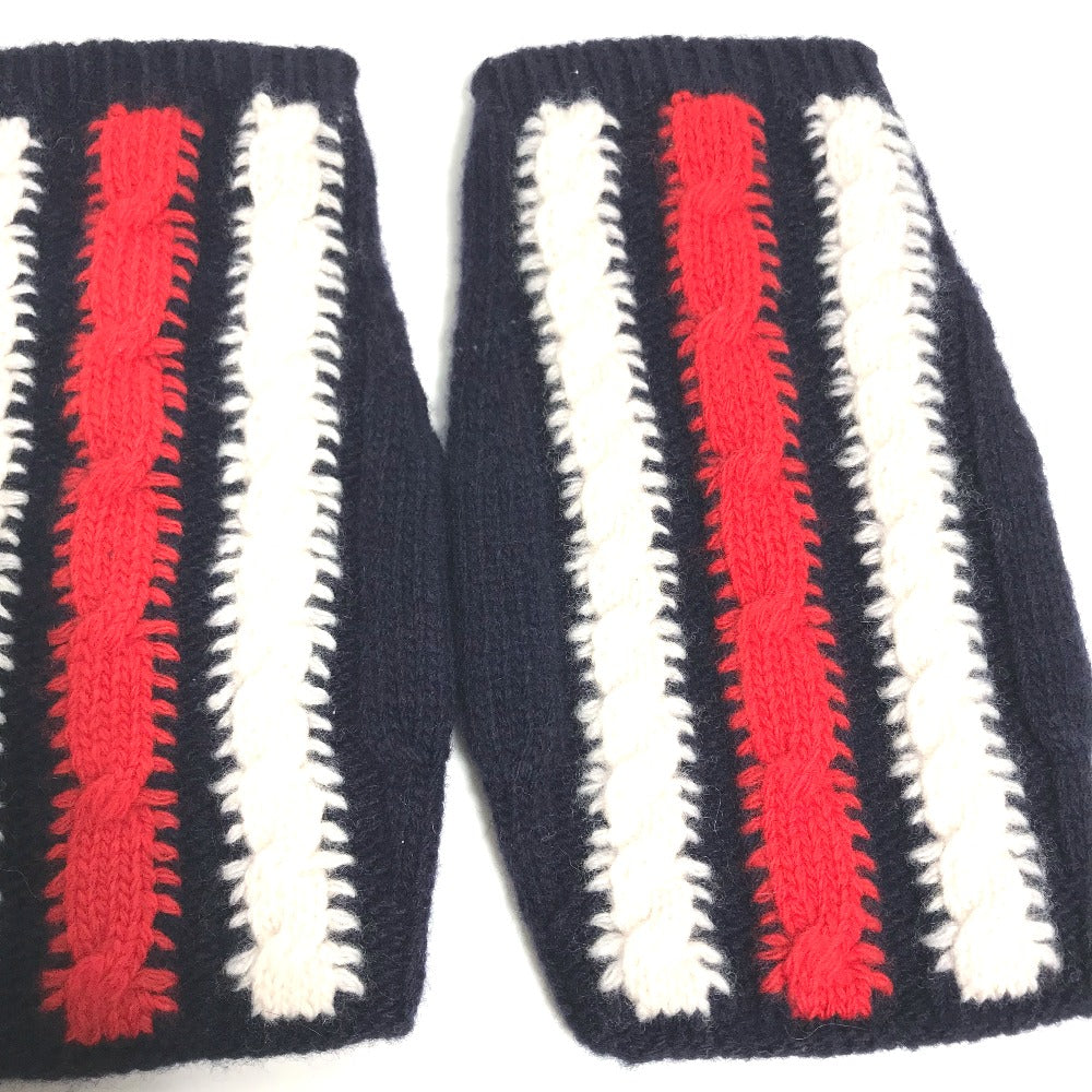 GUCCI gloves 521149 wool Navy fingerless stripe Women M