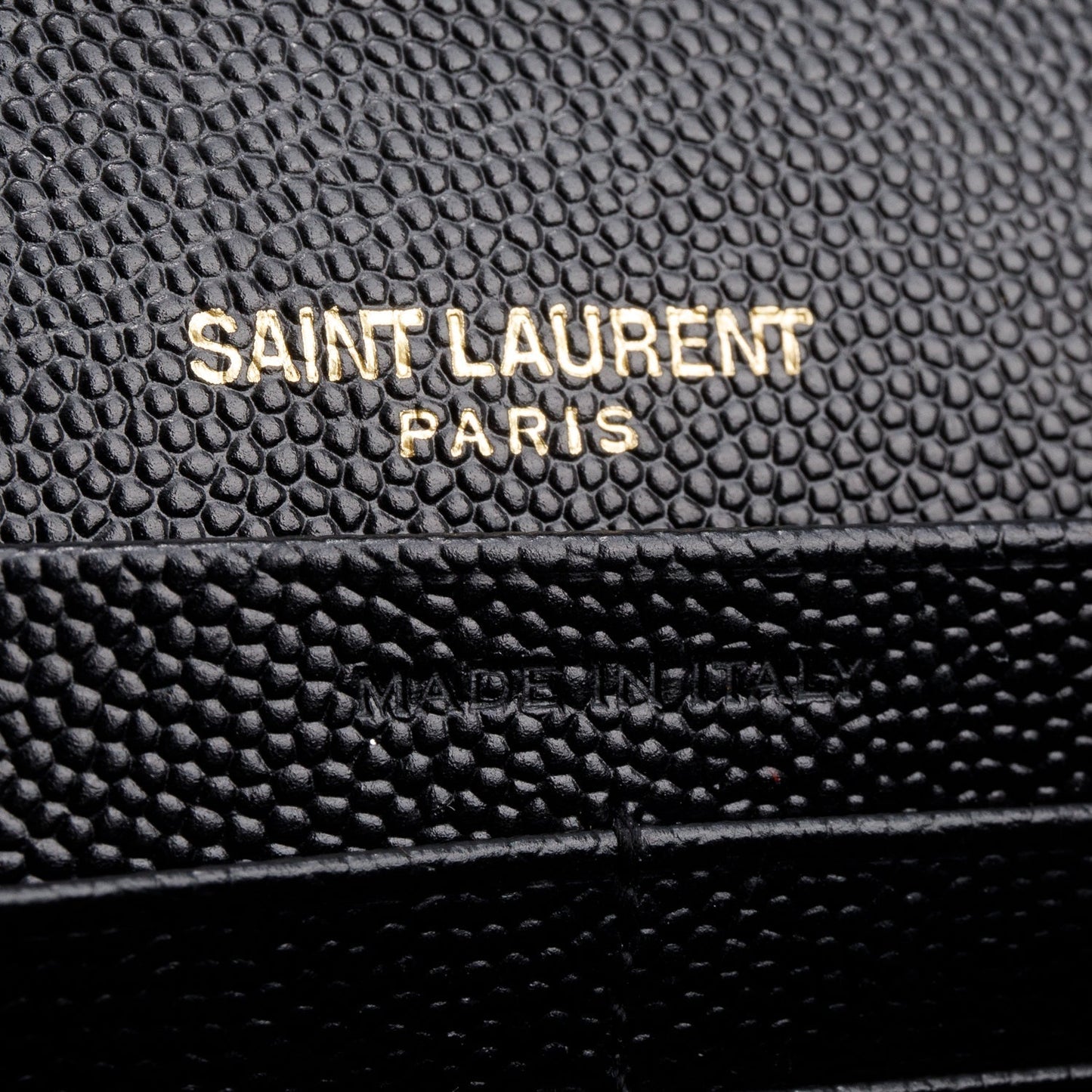 Saint Laurent Black Grain De Poudre Leather Cassandre Envelope Chain Wallet