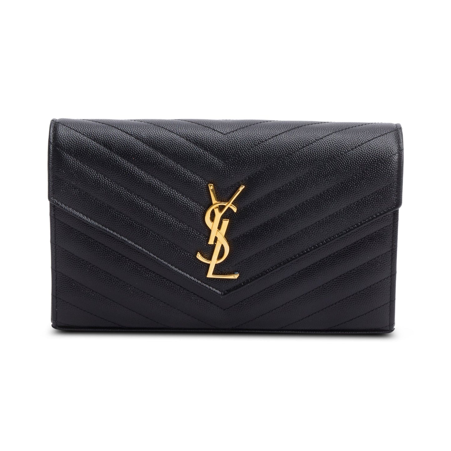 Saint Laurent Black Grain De Poudre Leather Cassandre Envelope Chain Wallet