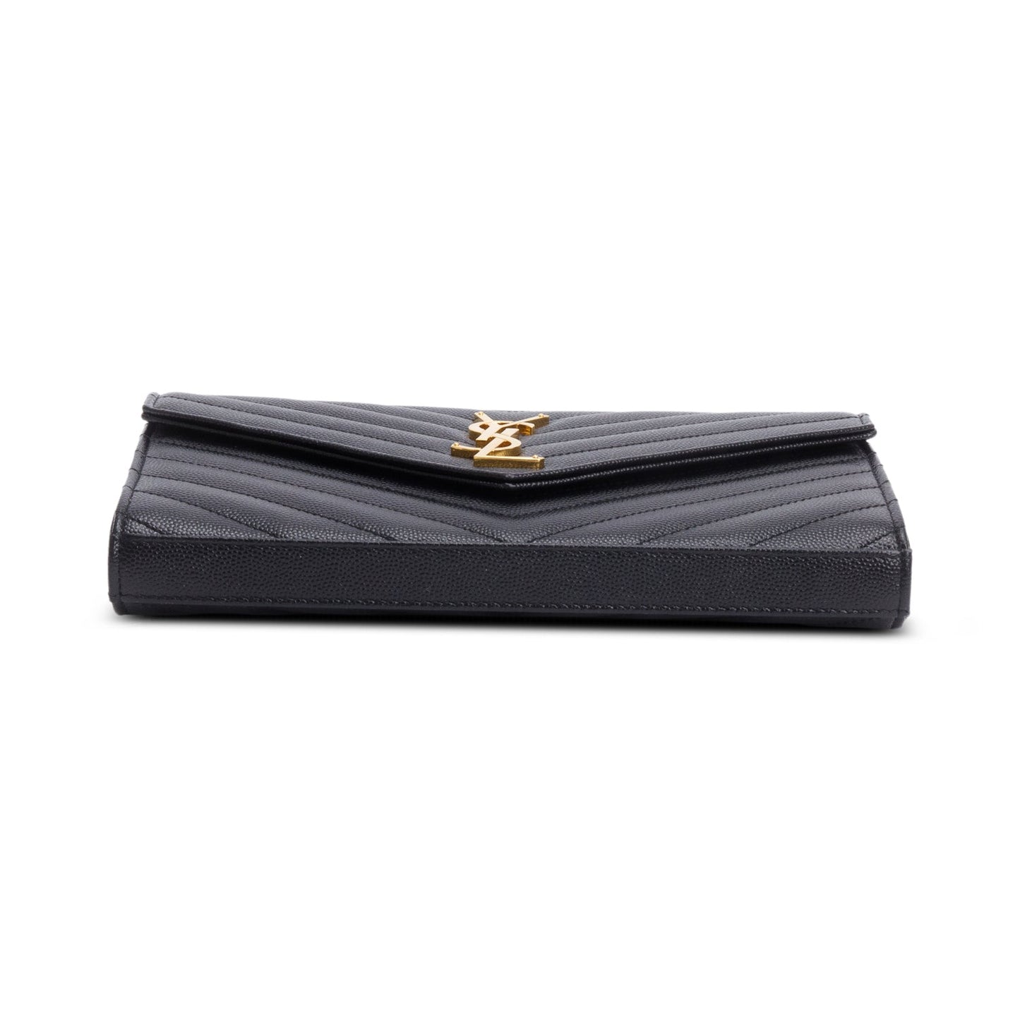 Saint Laurent Black Grain De Poudre Leather Cassandre Envelope Chain Wallet