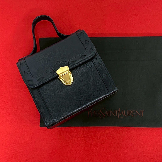 YVES SAINT LAURENT Handbag leather black YSL logoMetal Women