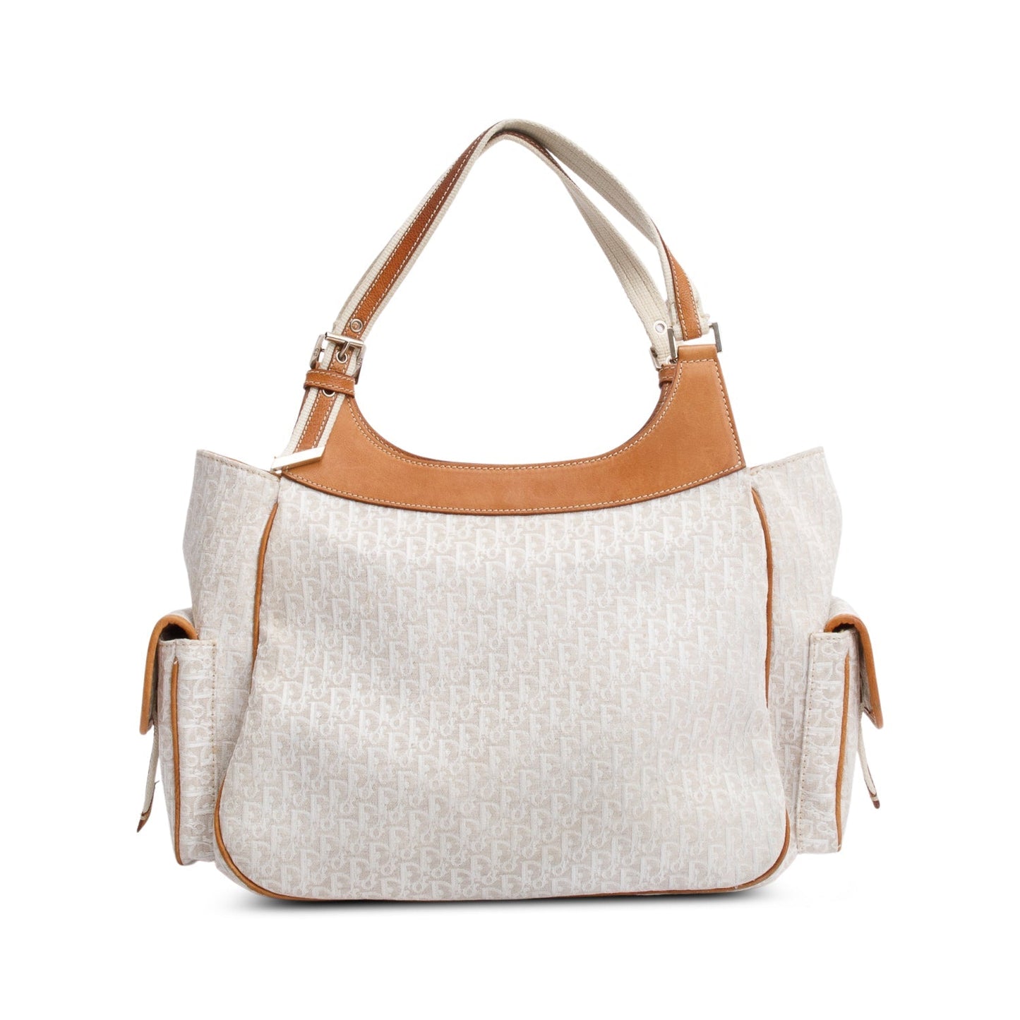 Christian Dior White Diorissimo Tan Leather Multi-Pocket Tote
