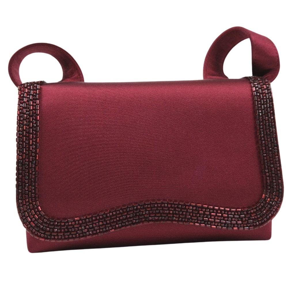 CHANEL Shoulder Bag Satin, Rhinestone Bordeaux COCO Mark Party bag Women