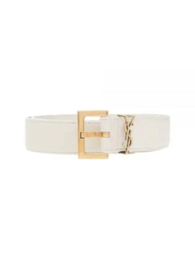 Luxury Saint Laurent Trending 2025 Monogram Buckle Leather Belt White