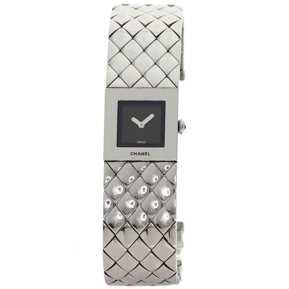 CHANEL Watches Quartz H0008 Stainless Steel , Stainless Steel Silver Matrasse black dial Women