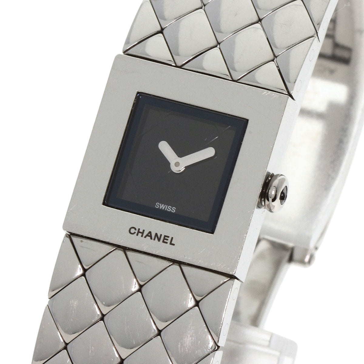 CHANEL Watches Quartz H0008 Stainless Steel , Stainless Steel Silver Matrasse black dial Women