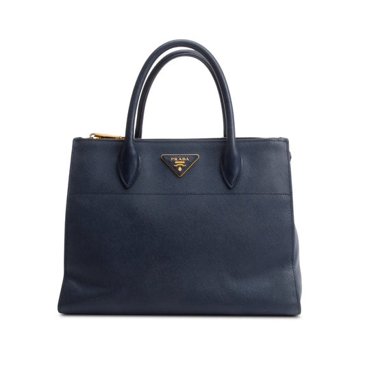 Prada Navy Saffiano & City Calf Leather Medium Greche Paradigme Tote