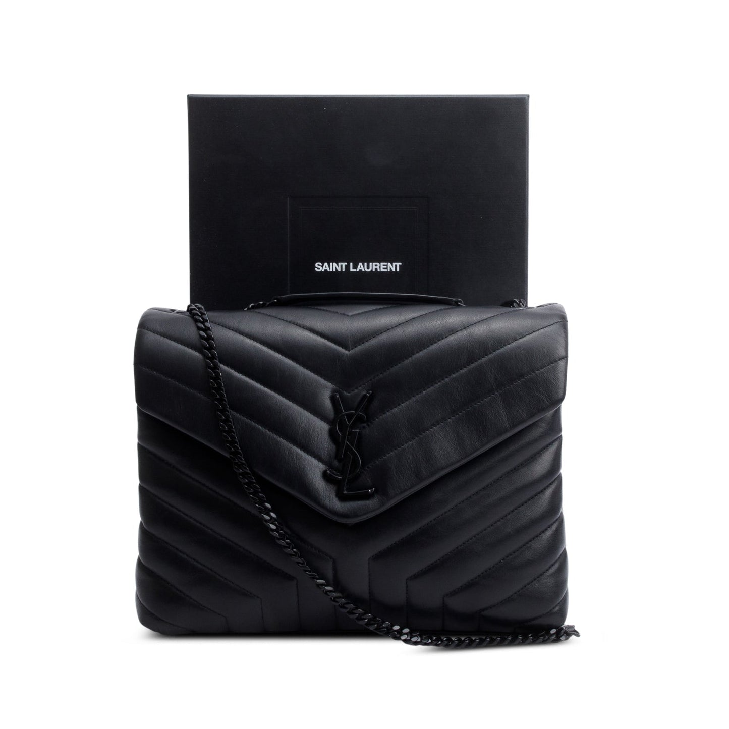 Saint Laurent Black Quilted Leather Medium Loulou Monogram Shoulder Bag