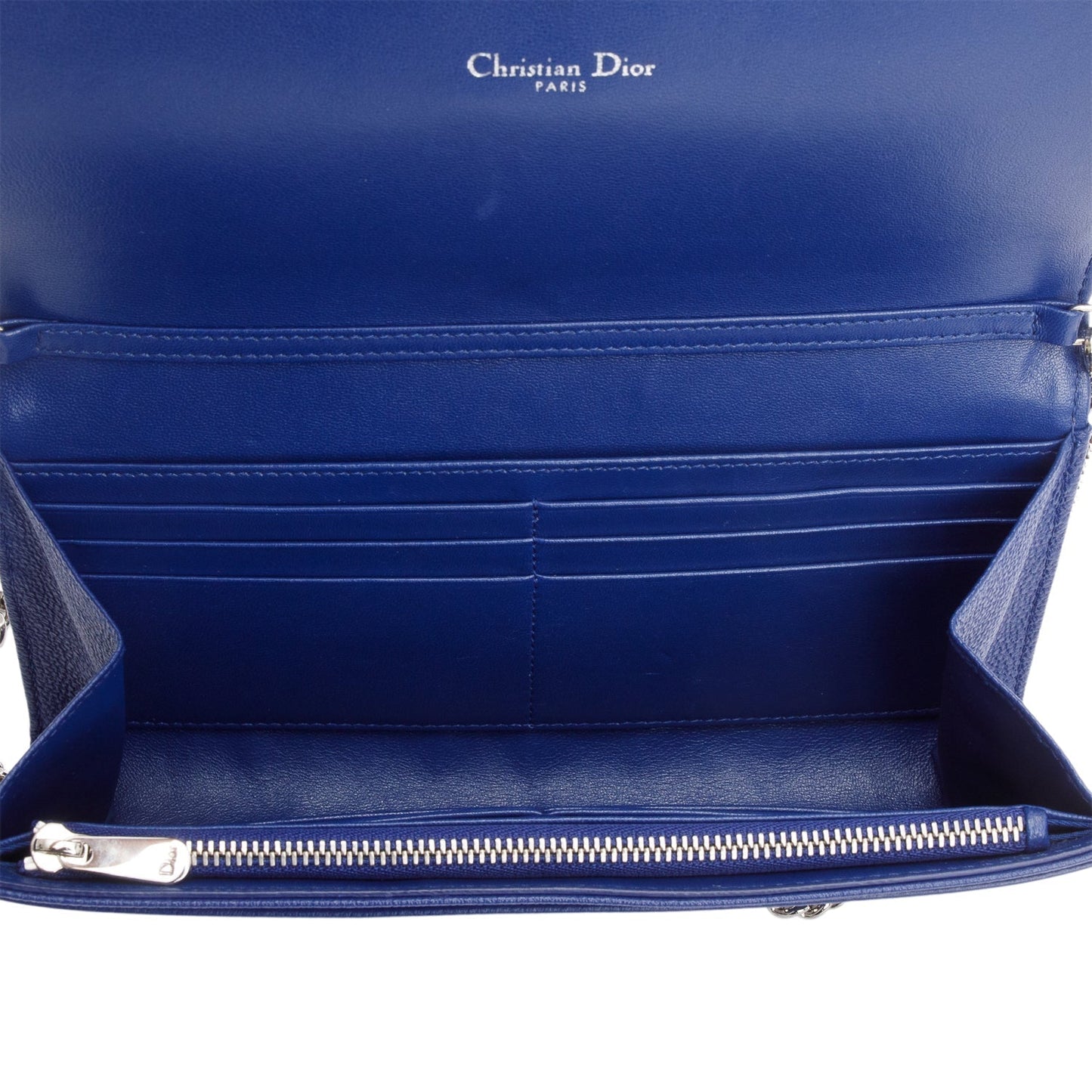 Christian Dior Blue Grained Calfskin Leather Diorama Croisiere Wallet on Chain