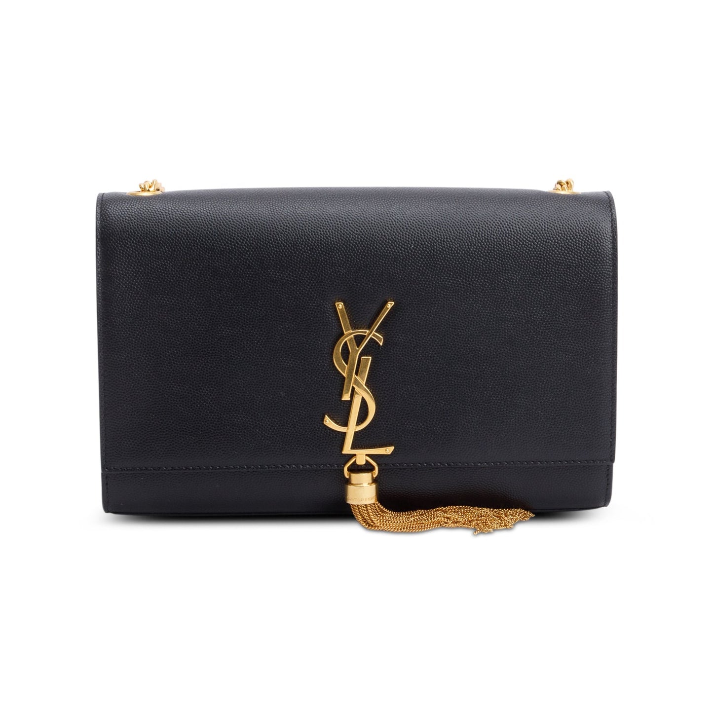 Saint Laurent 2022 Black Grain De Poudre Leather Medium Classic Monogram Kate Tassel Chain Bag