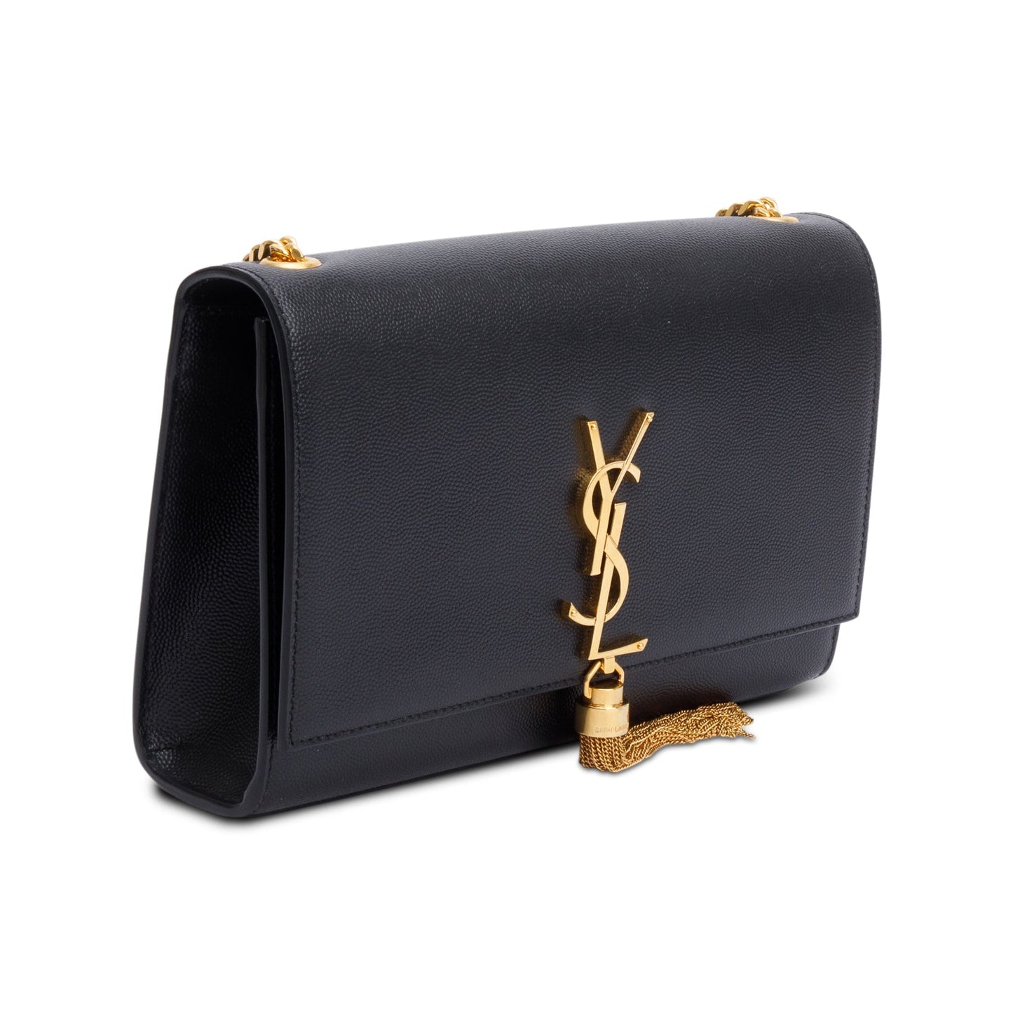 Saint Laurent 2022 Black Grain De Poudre Leather Medium Classic Monogram Kate Tassel Chain Bag