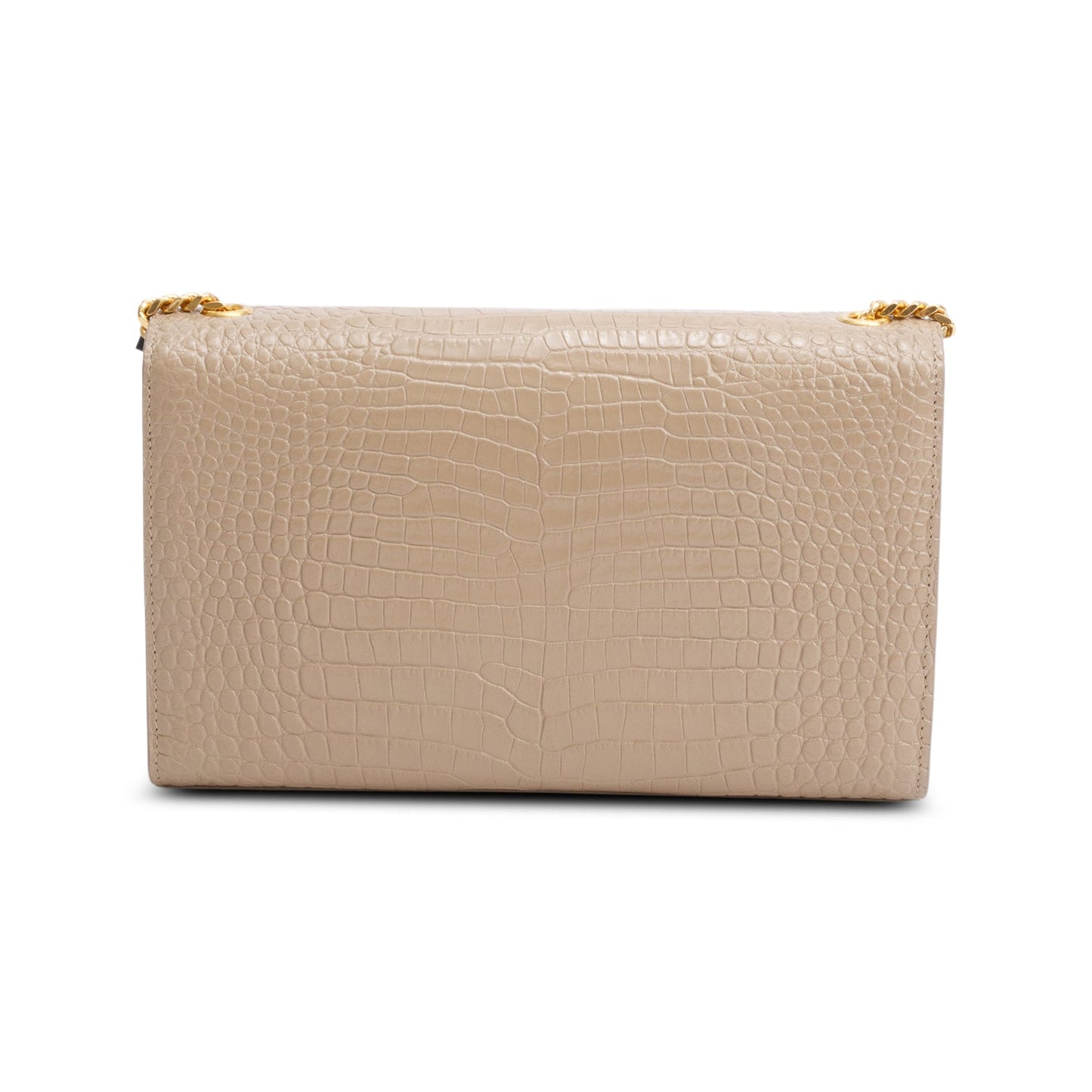 Saint Laurent 2023 Beige Crocodile-Embossed Leather Medium Classic Monogram Kate Tassel Chain Bag