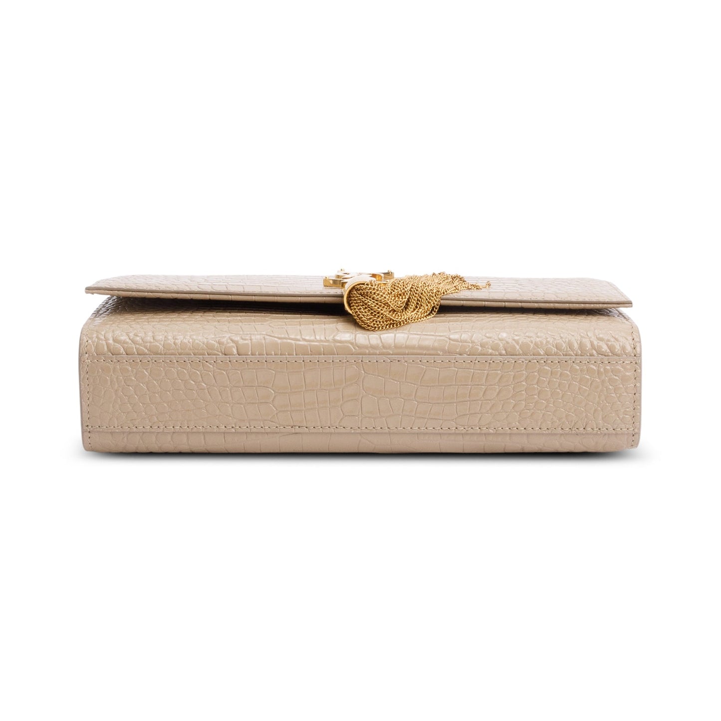 Saint Laurent 2023 Beige Crocodile-Embossed Leather Medium Classic Monogram Kate Tassel Chain Bag