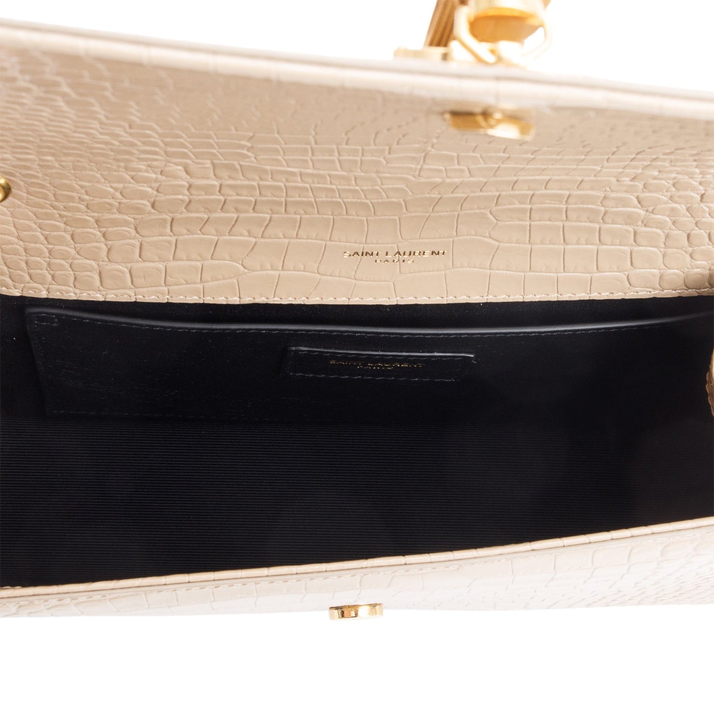 Saint Laurent 2023 Beige Crocodile-Embossed Leather Medium Classic Monogram Kate Tassel Chain Bag