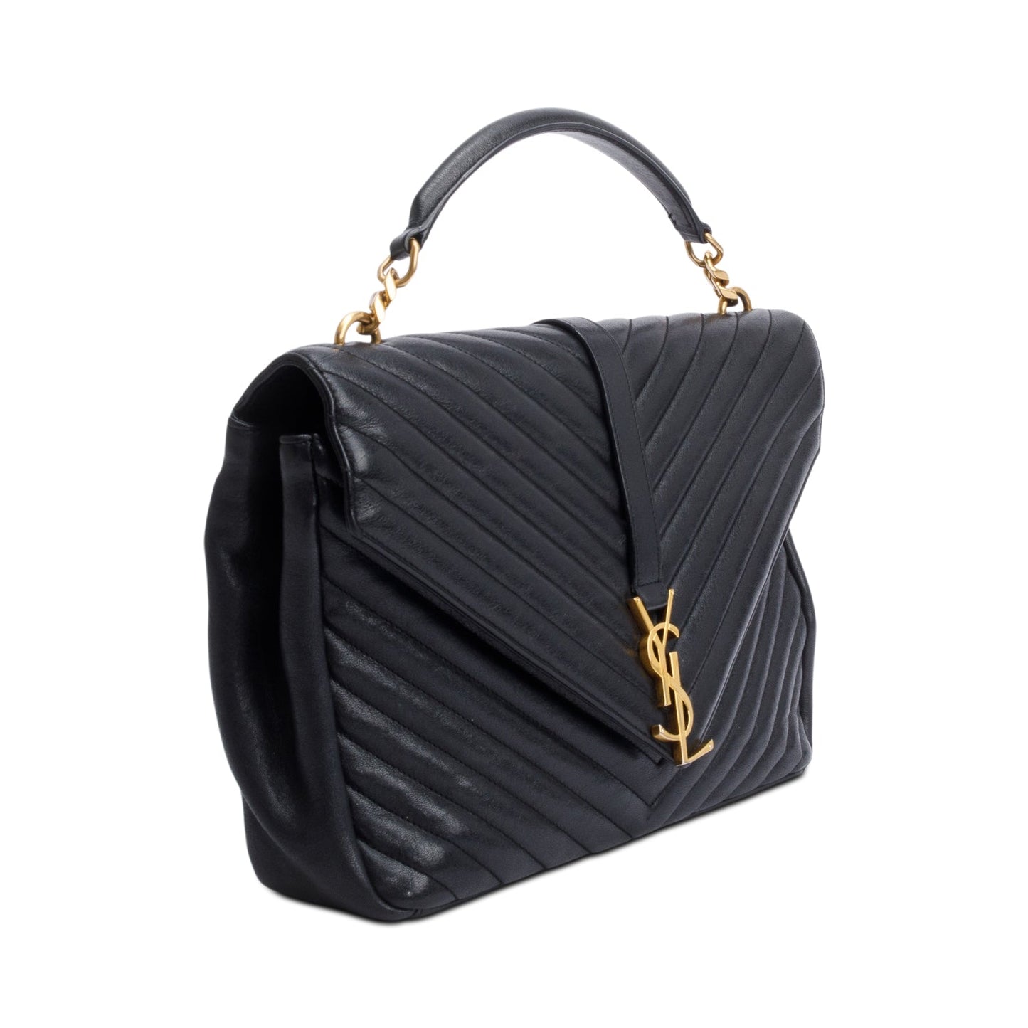 Saint Laurent Black Leather Large Chevron College Bag