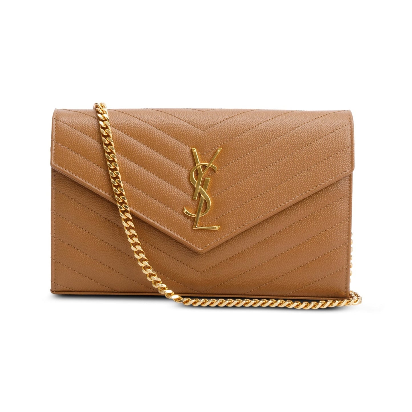 Saint Laurent Brown Cassandre Matelasse Envelope Chain Wallet