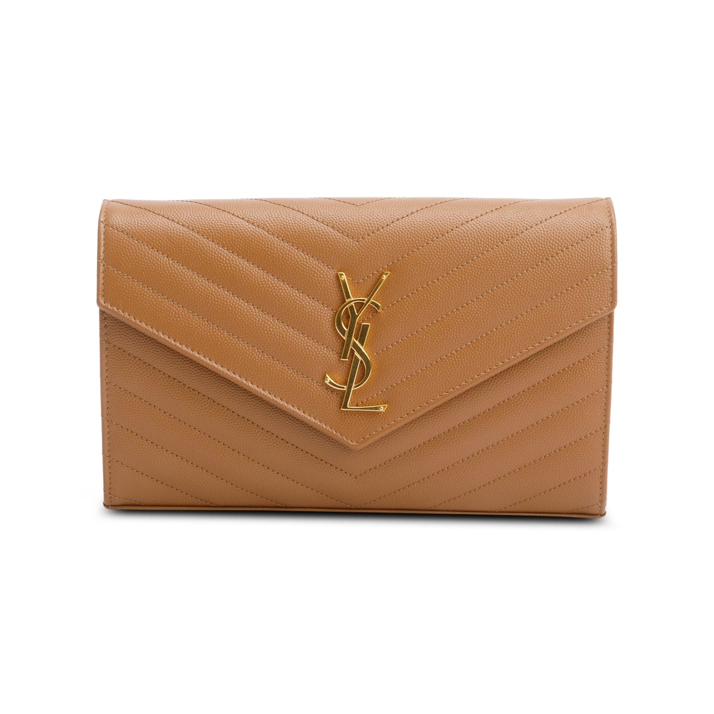 Saint Laurent Brown Cassandre Matelasse Envelope Chain Wallet