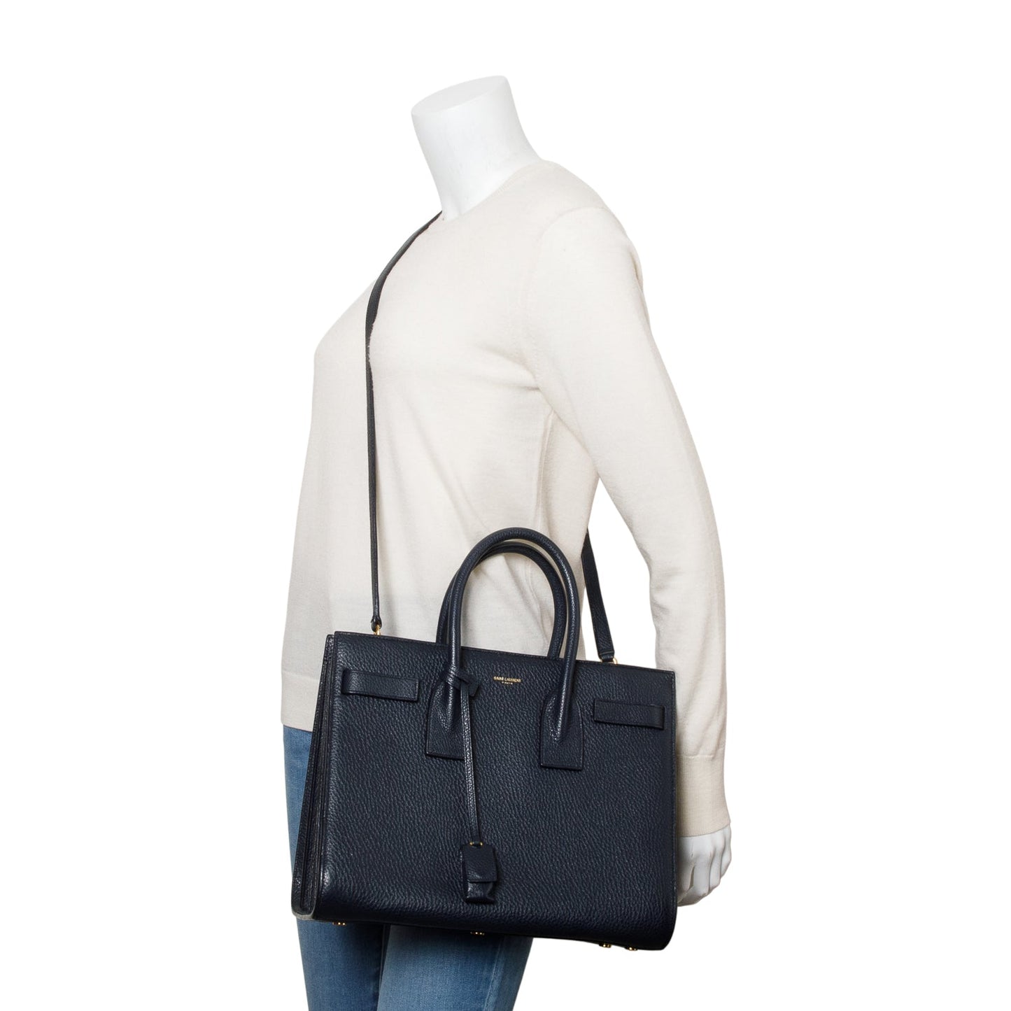 Saint Laurent Navy Grained Calfskin Leather Small Sac De Jour
