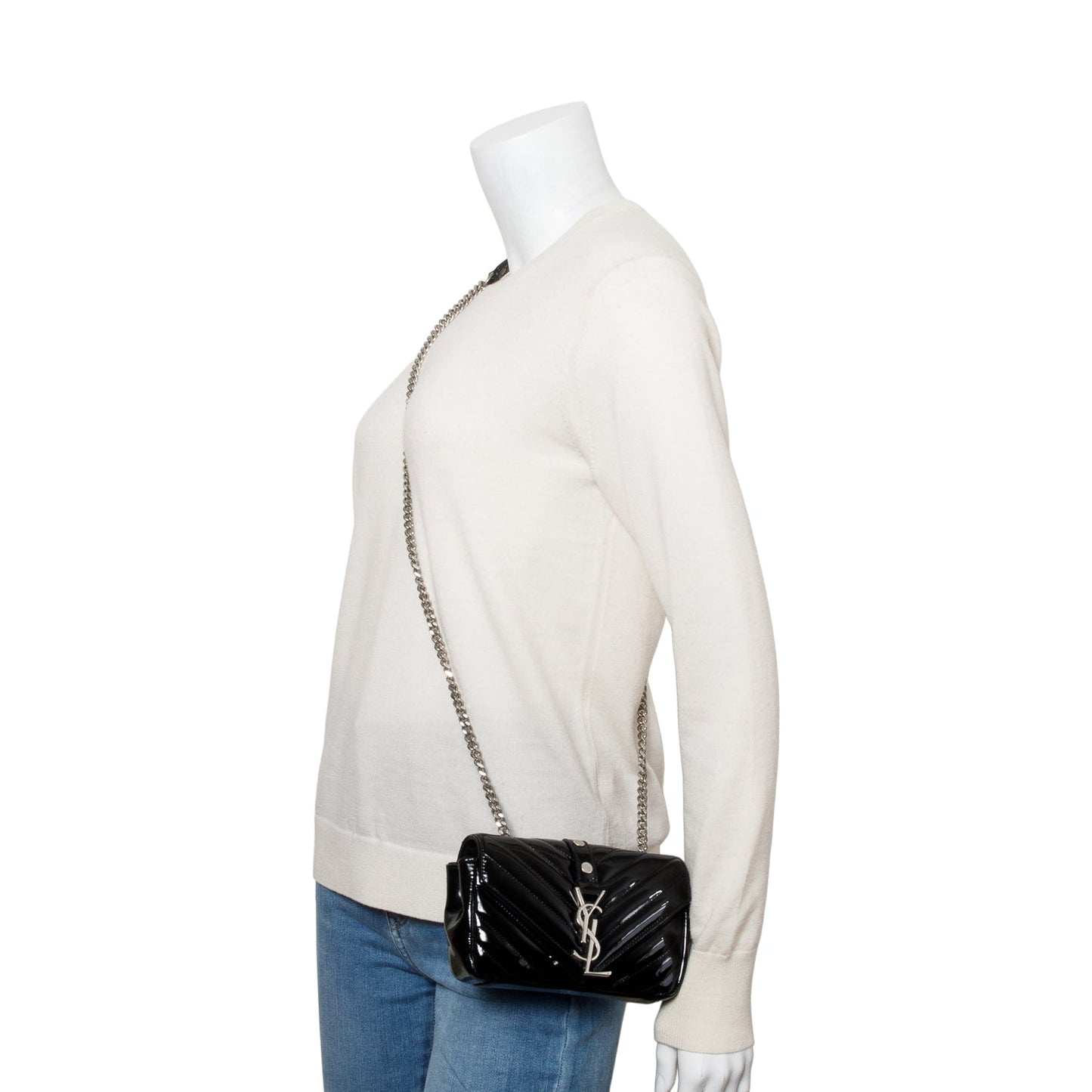 Saint Laurent Black Patent Leather Matelasse Chevron Classic Baby Chain Crossbody Bag