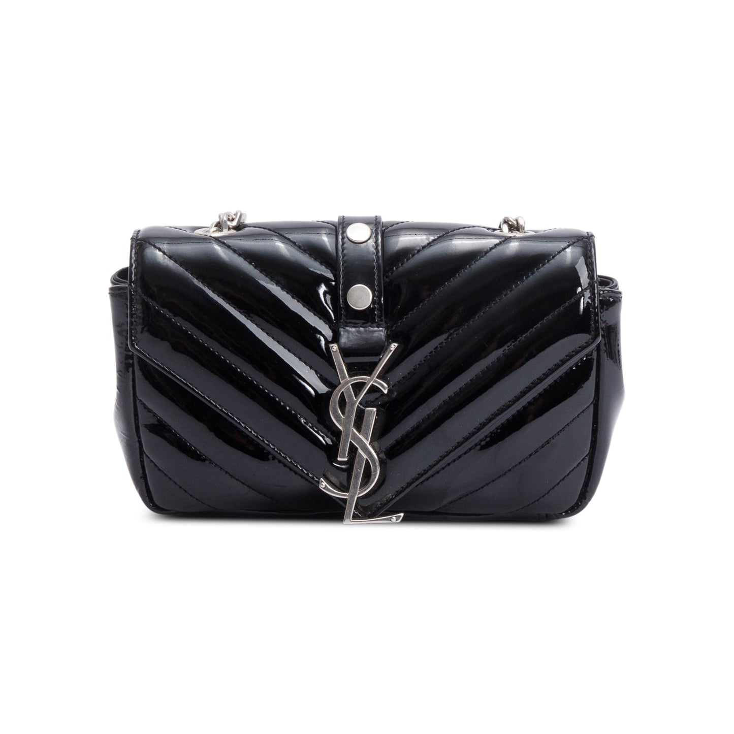Saint Laurent Black Patent Leather Matelasse Chevron Classic Baby Chain Crossbody Bag