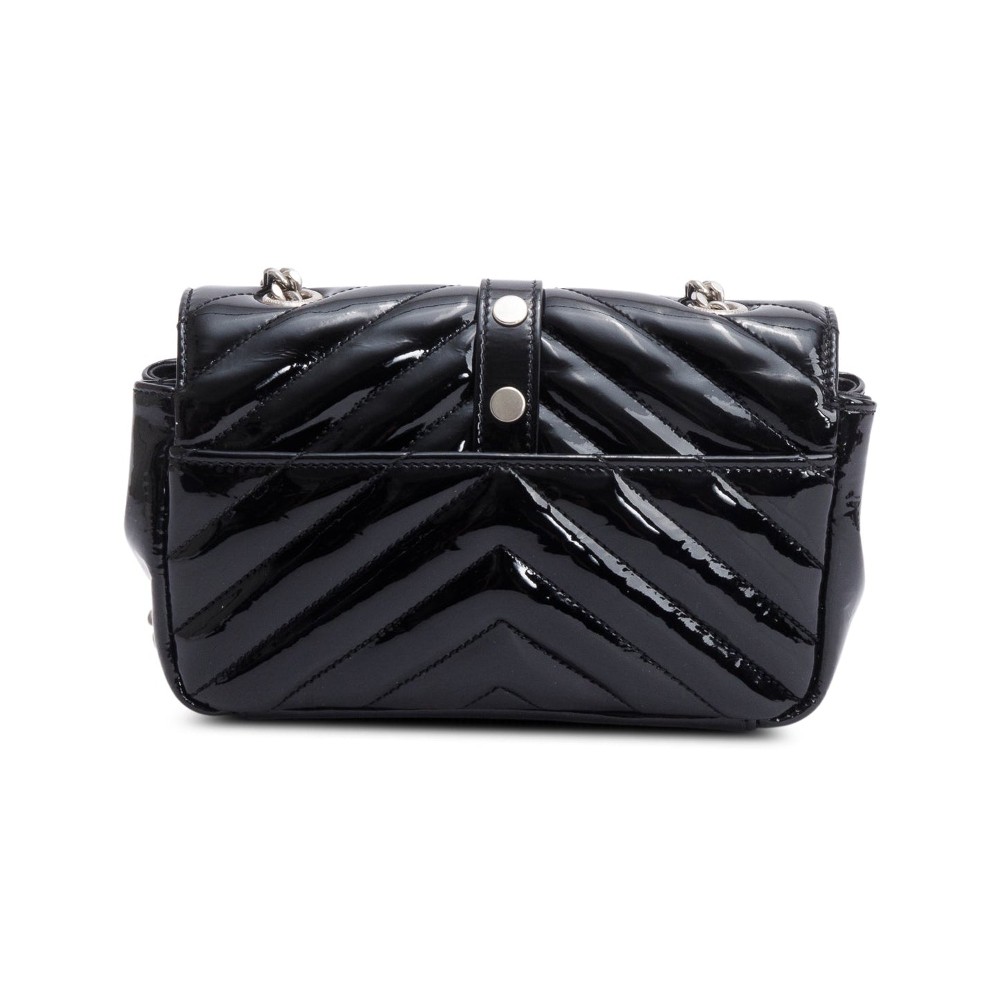 Saint Laurent Black Patent Leather Matelasse Chevron Classic Baby Chain Crossbody Bag
