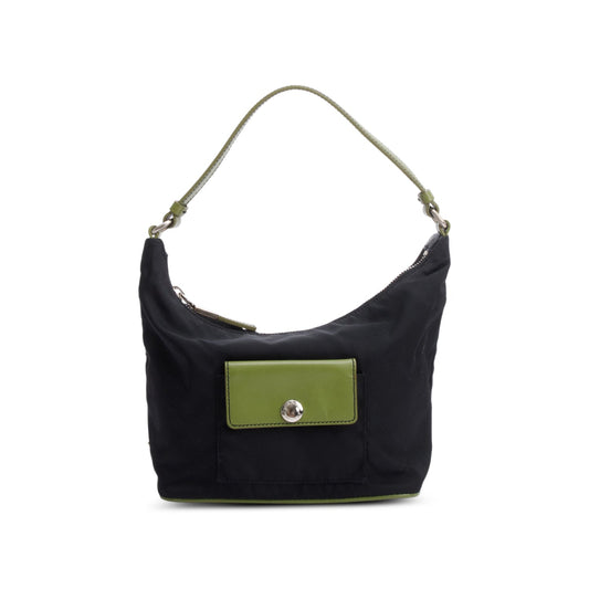 Prada Black Tessuto Green Leather Mini Sirio Pocket Hobo Bag