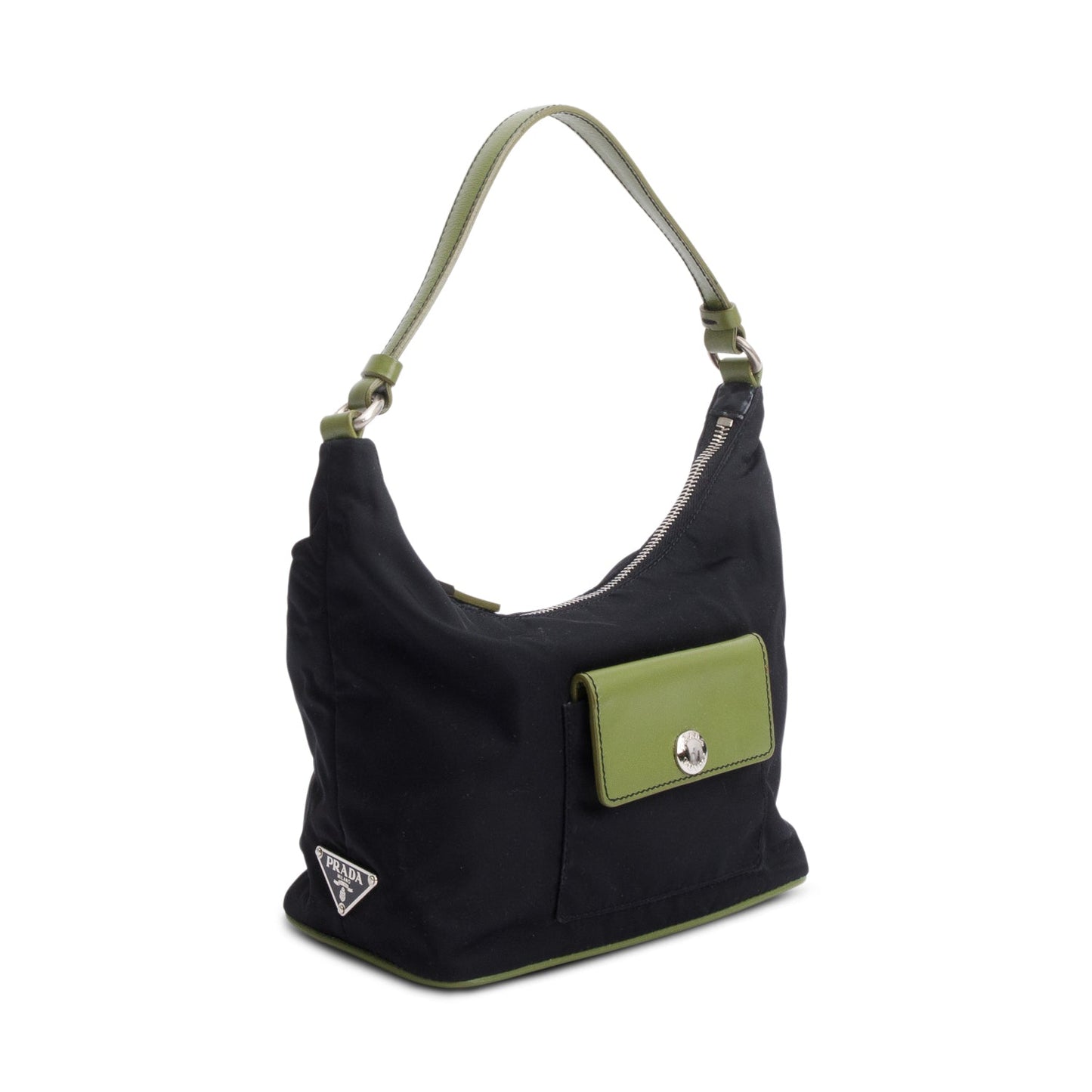 Prada Black Tessuto Green Leather Mini Sirio Pocket Hobo Bag