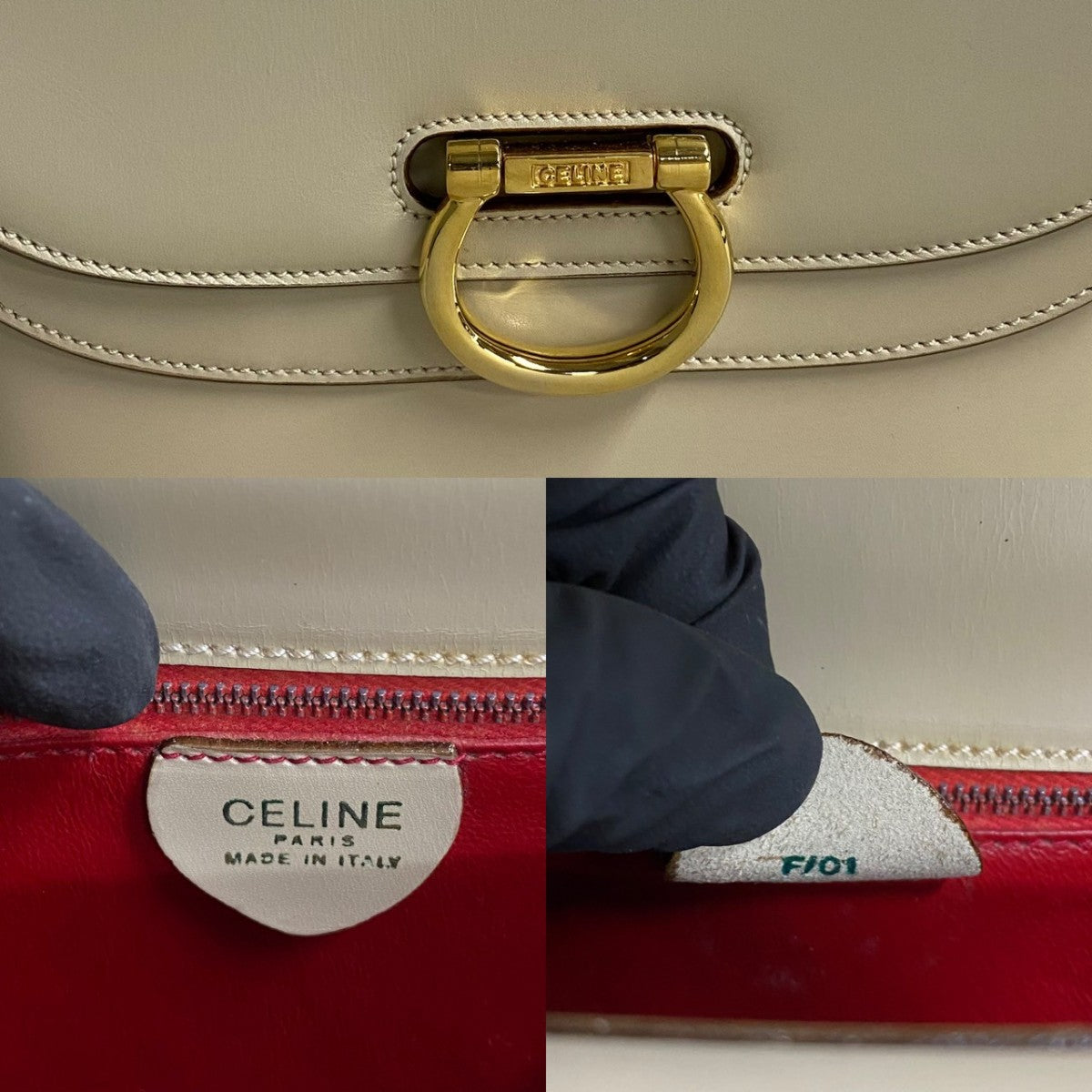 CELINE Handbag Calfskin, Leather beige logo Metal Women