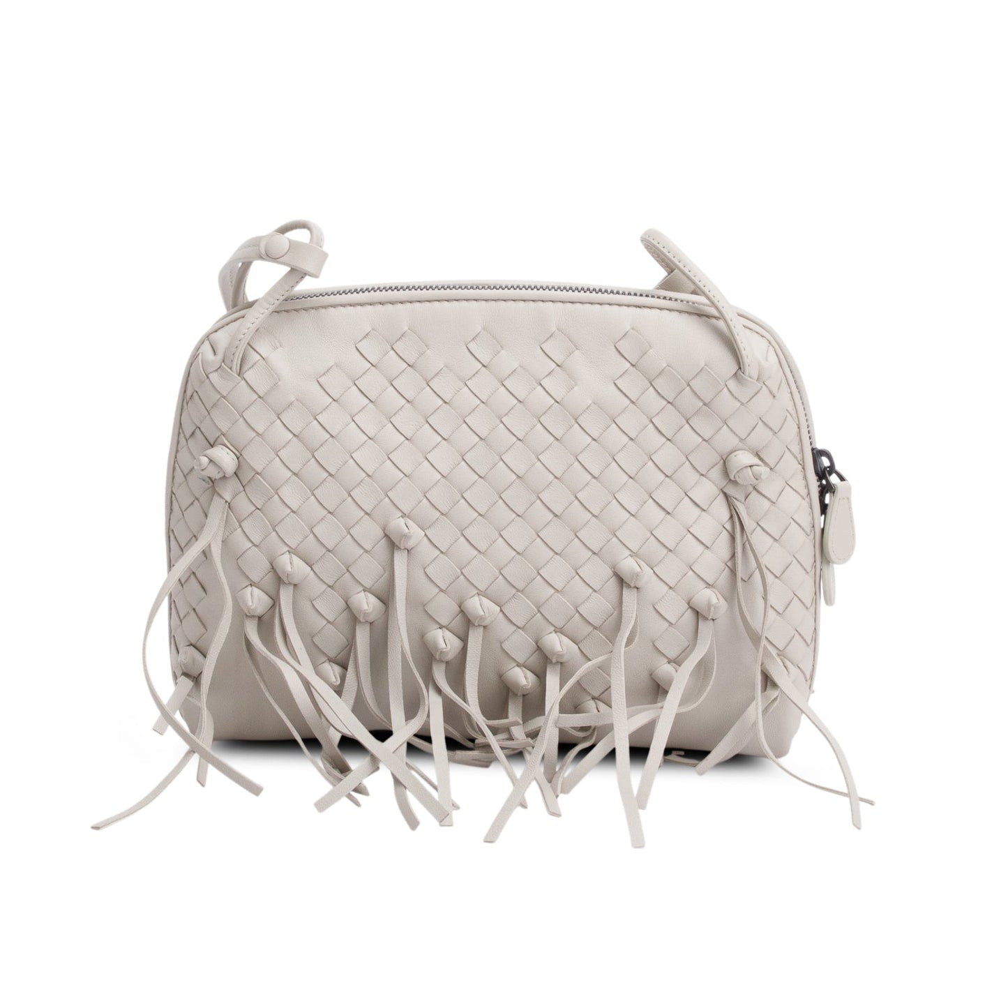 Bottega Veneta Grey Intrecciato Nappa Leather Fringe Nodini Crossbody Bag