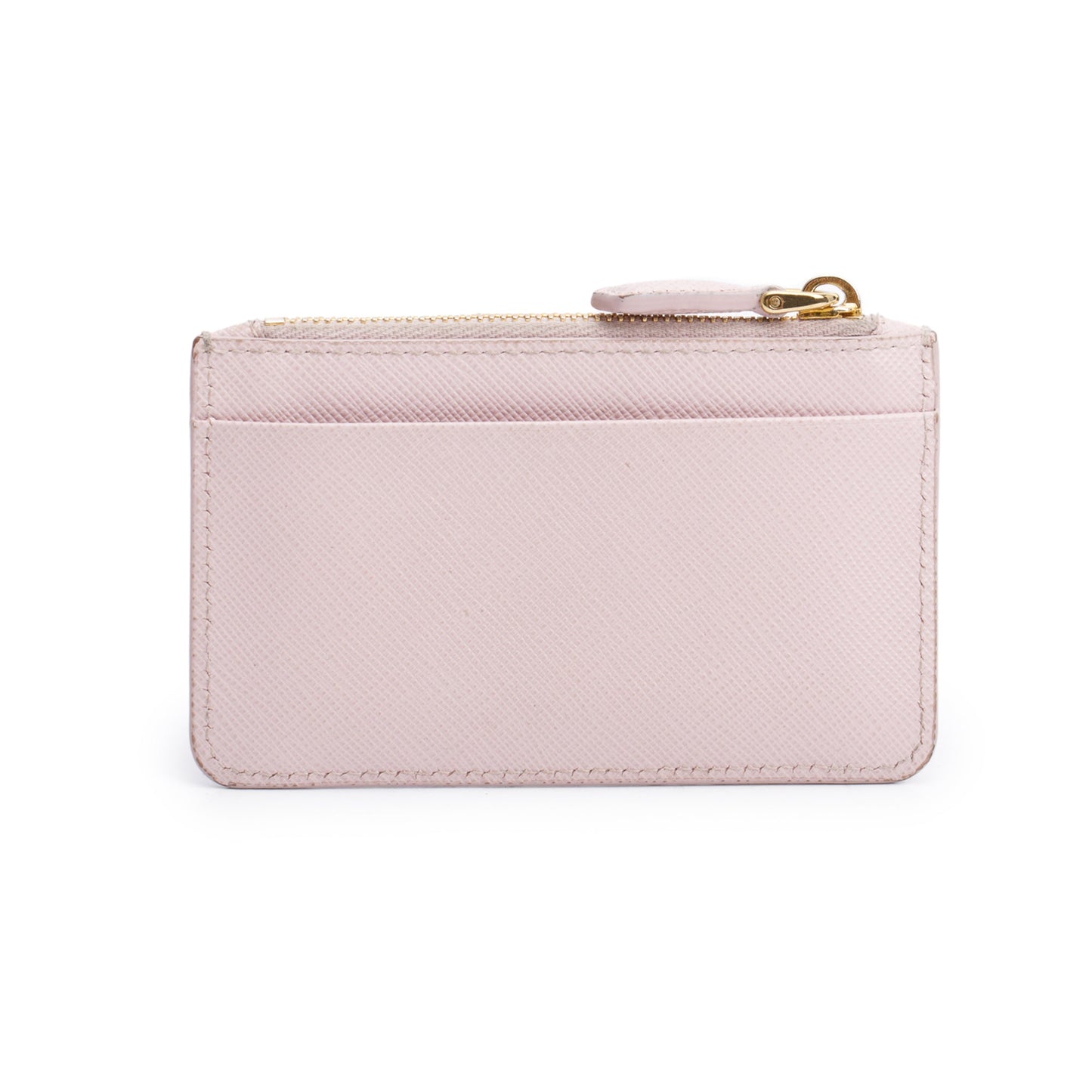 Prada Pink Saffiano Leather Triangle Logo Zip Card Holder