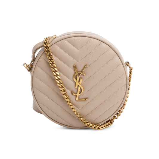 Saint Laurent 2021 Beige Quilted Leather Round Camera Bag