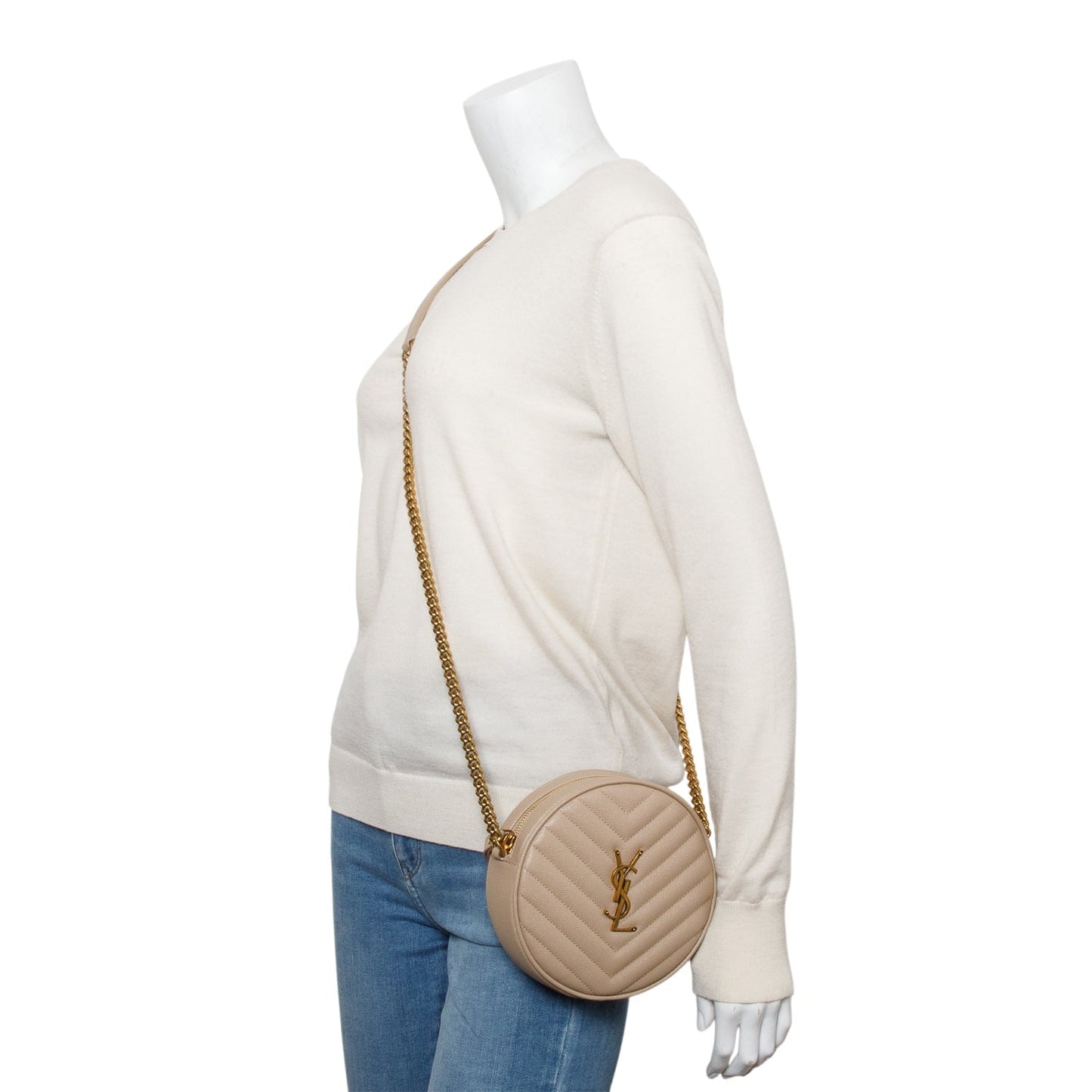 Saint Laurent 2021 Beige Quilted Leather Round Camera Bag