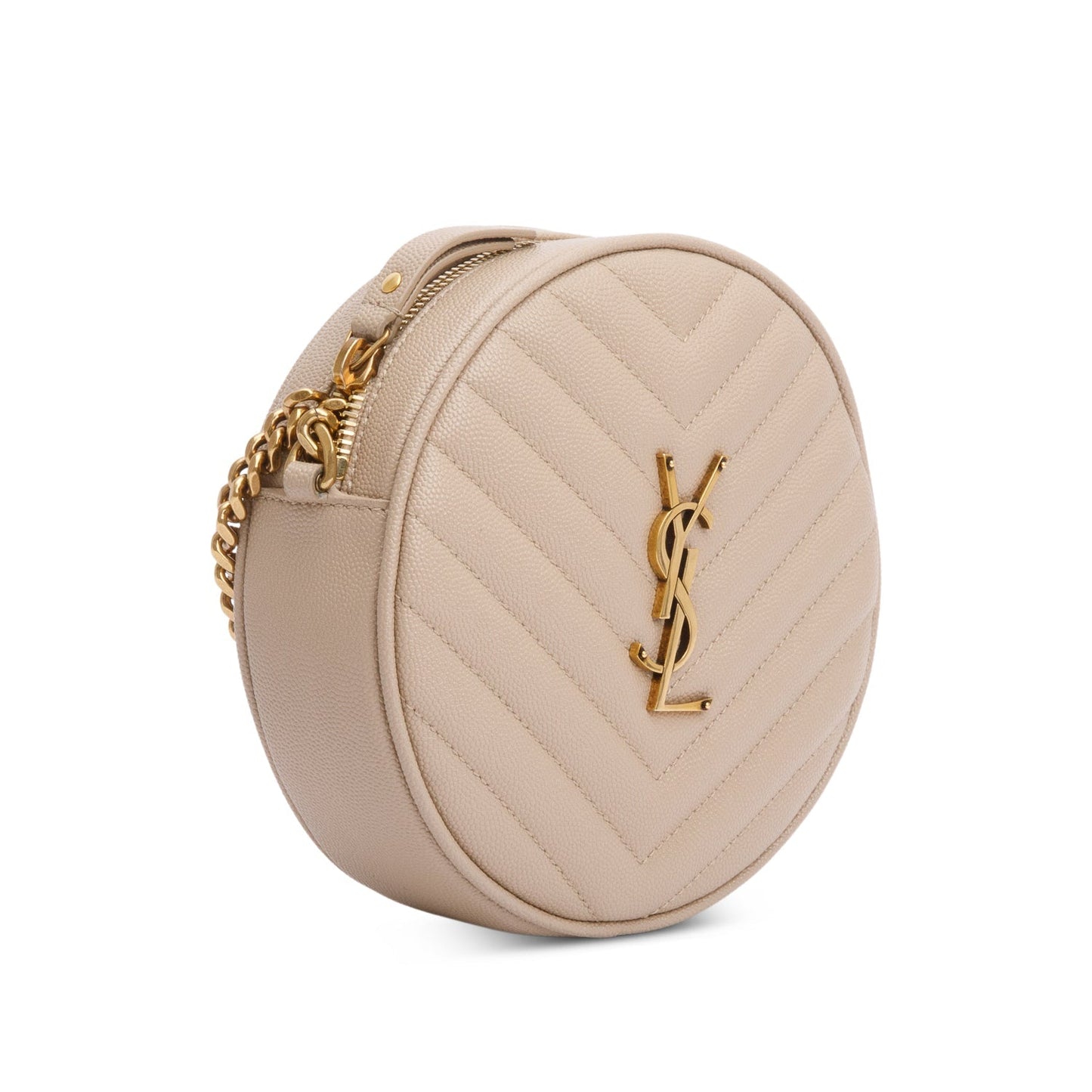 Saint Laurent 2021 Beige Quilted Leather Round Camera Bag