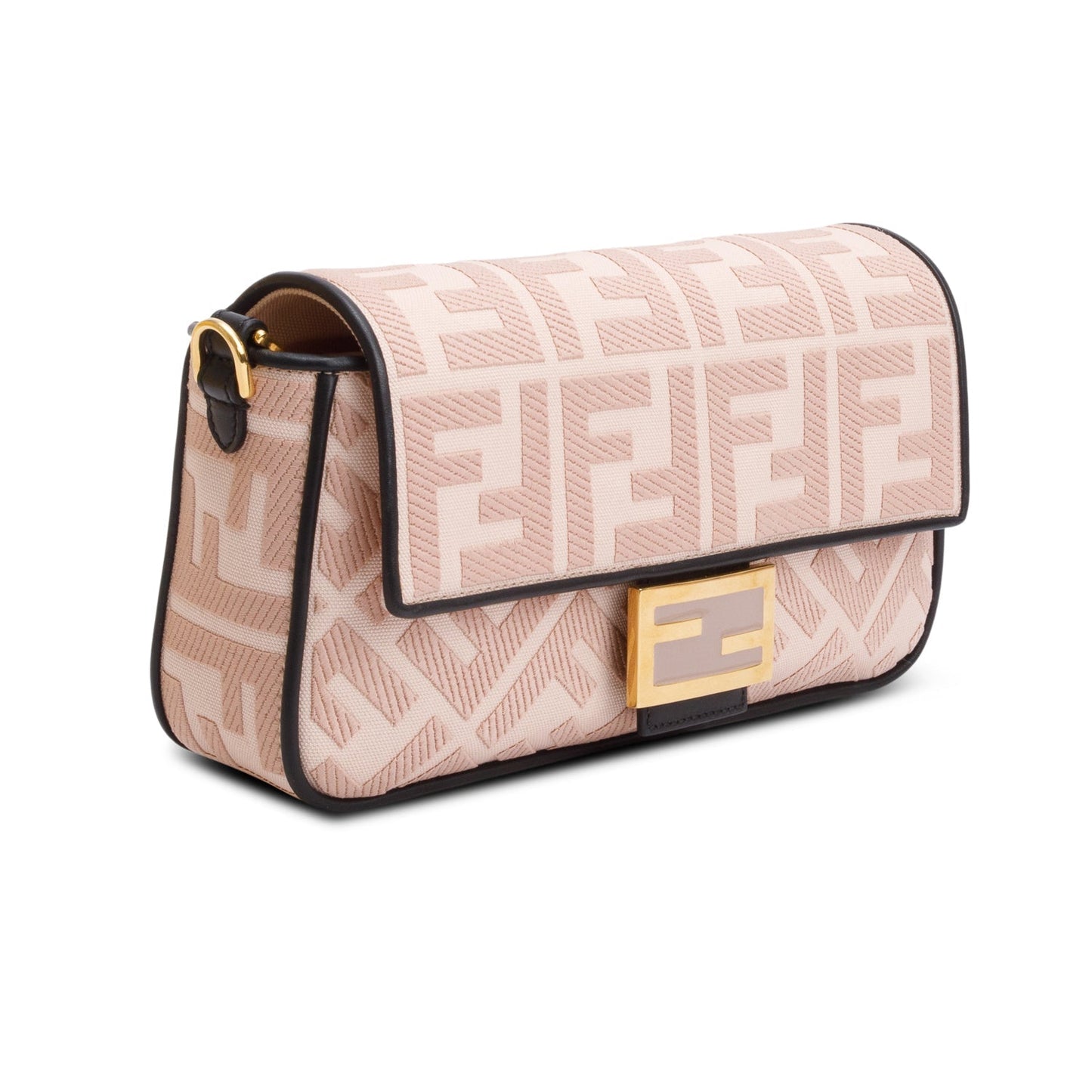 Fendi 2020 Pink FF Embroidered Canvas Baguette Shoulder Bag