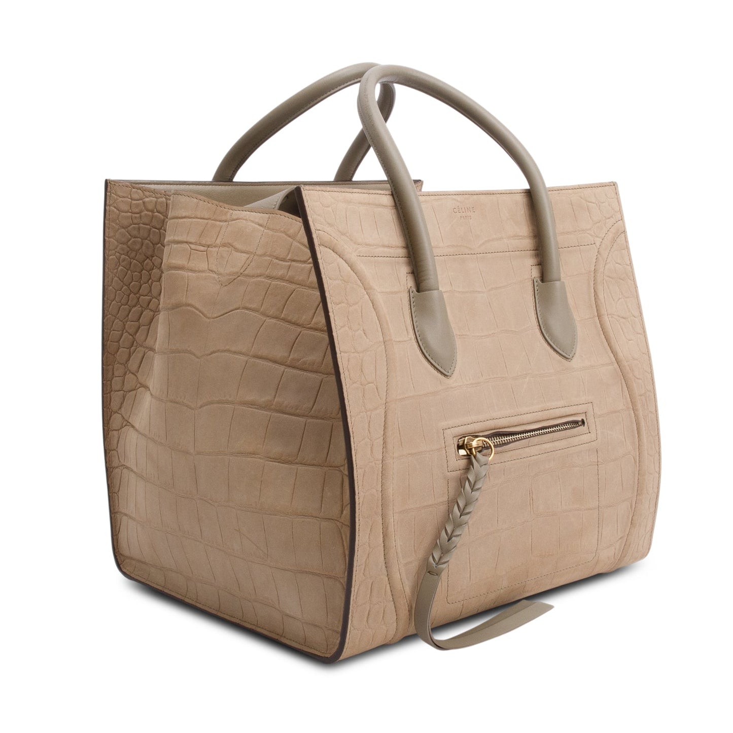 Celine Taupe Croc Embossed Suede Medium Phantom Luggage Tote