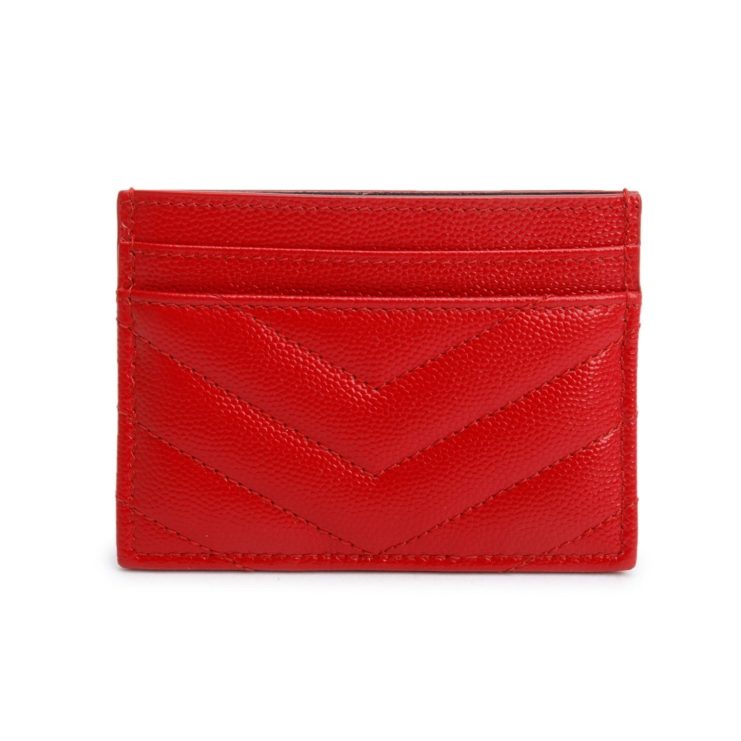 Saint Laurent Red Grain de Poudre Matelasse Chevron Leather Card Case