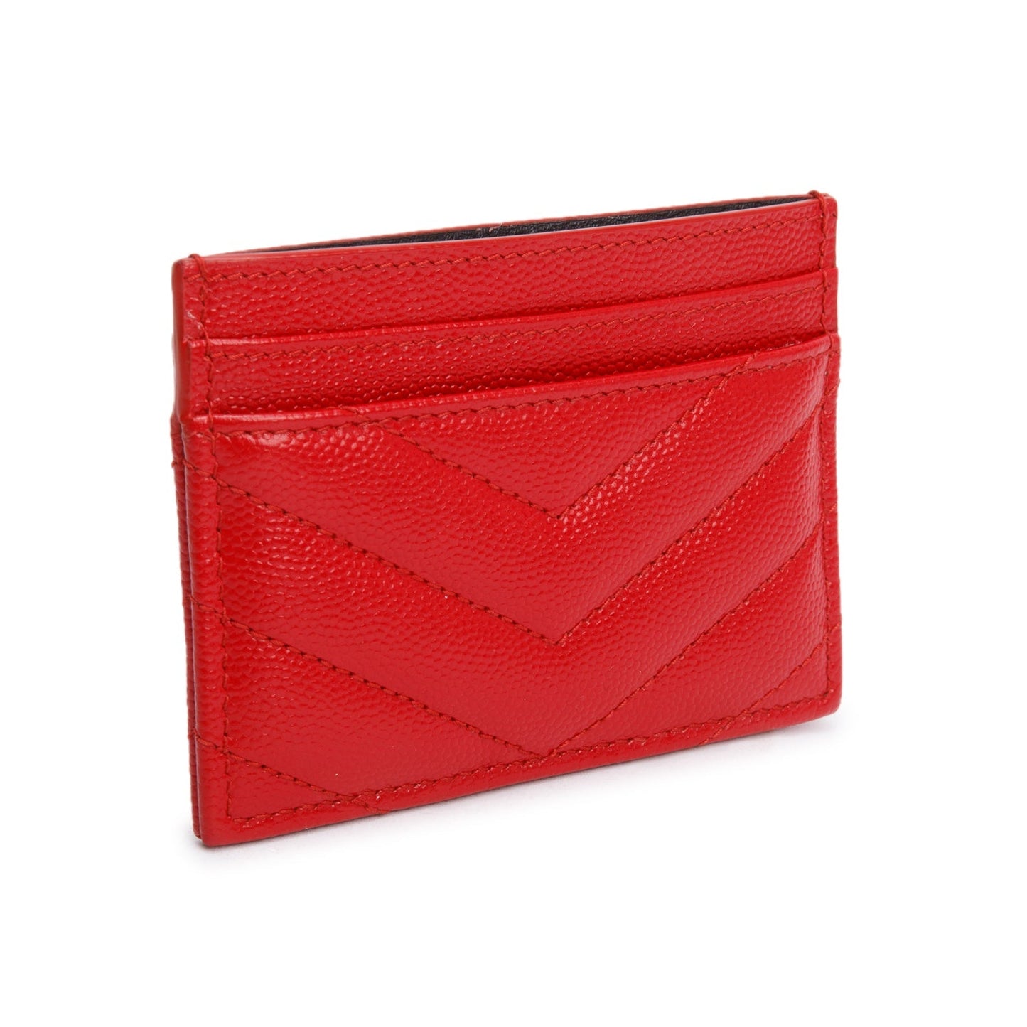 Saint Laurent Red Grain de Poudre Matelasse Chevron Leather Card Case