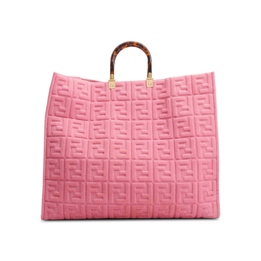 Fendi Pink XL FF Zucca Terry Cloth Sunshine Shopper Tote