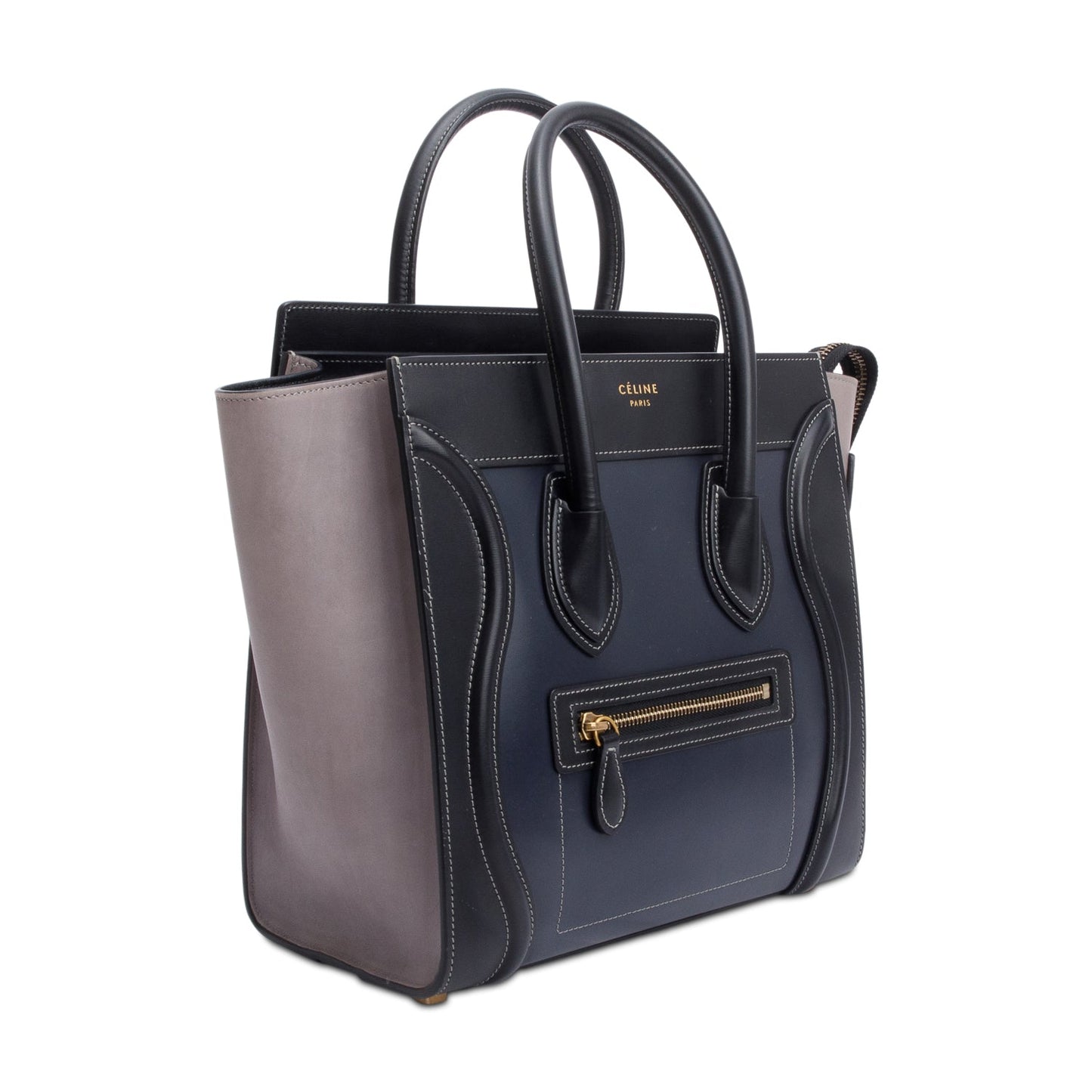 Celine Black & Grey Bi-color Calfskin Leather Micro Luggage Tote