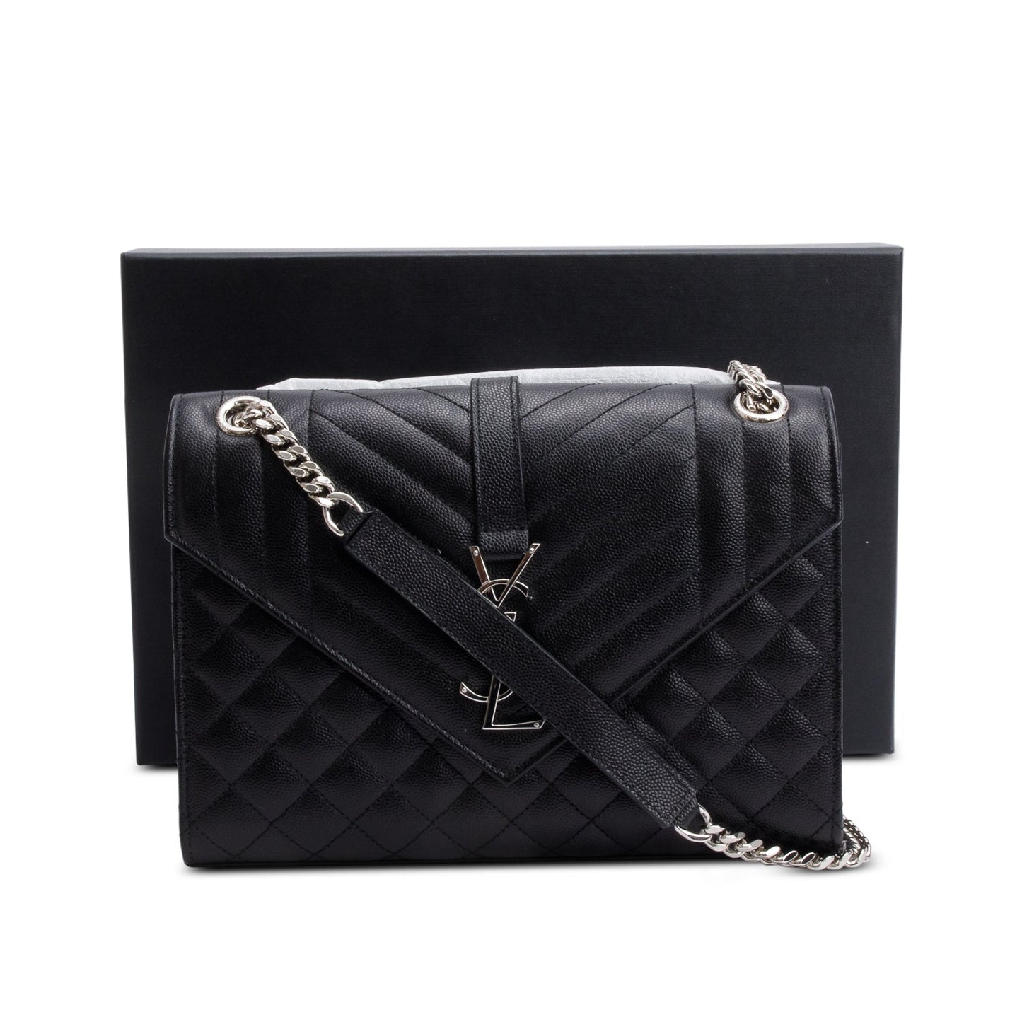 Saint Laurent 2020 Black Grained De Poudre Medium Envelope Shoulder Bag