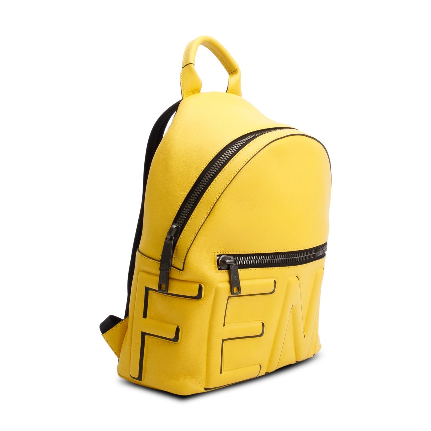 Fendi Yellow Calfskin Leather Embossed Logo Backpack