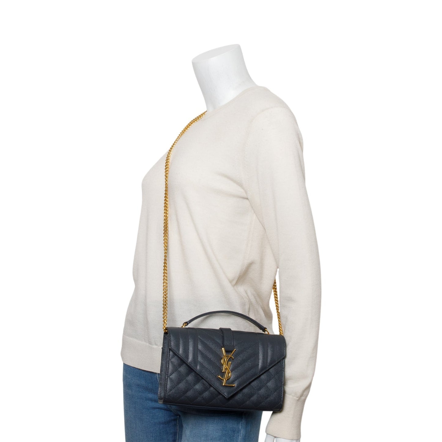 Saint Laurent Grey Grained De Poudre Small Envelope Shoulder Bag