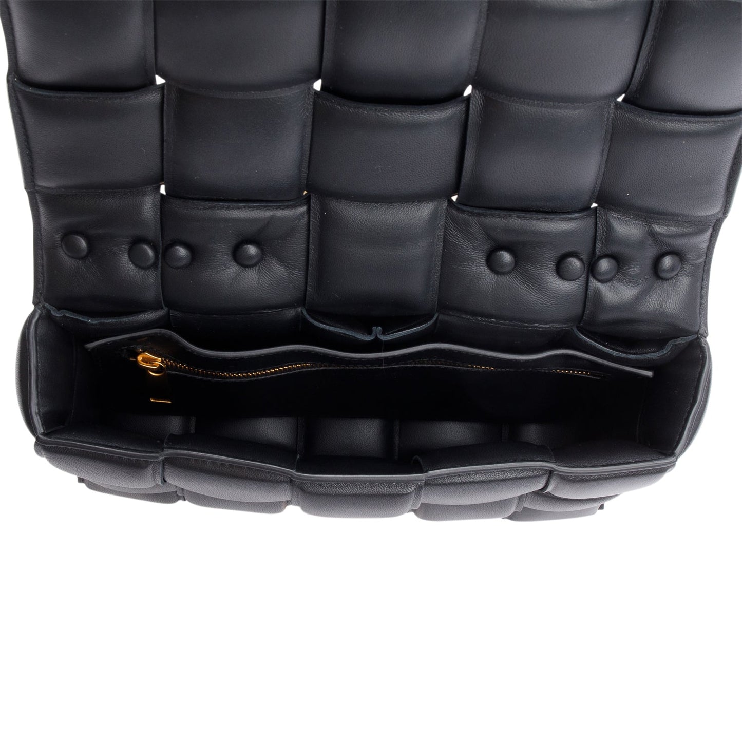 Bottega Veneta Black Intreccio Nappa Padded Leather Maxi Chain Cassette Bag