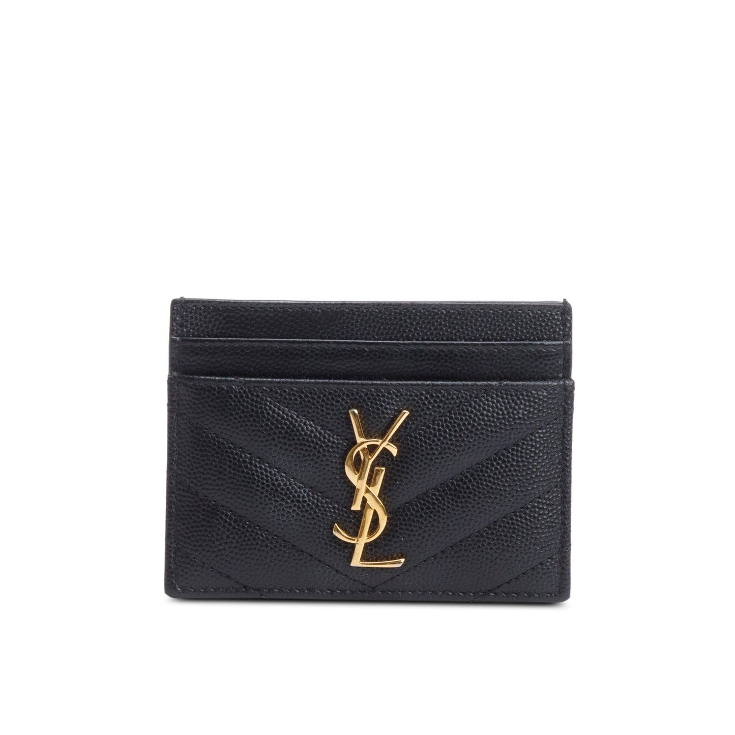 Saint Laurent Black Grain de Poudre Matelasse Chevron Leather Cassandre Card Case