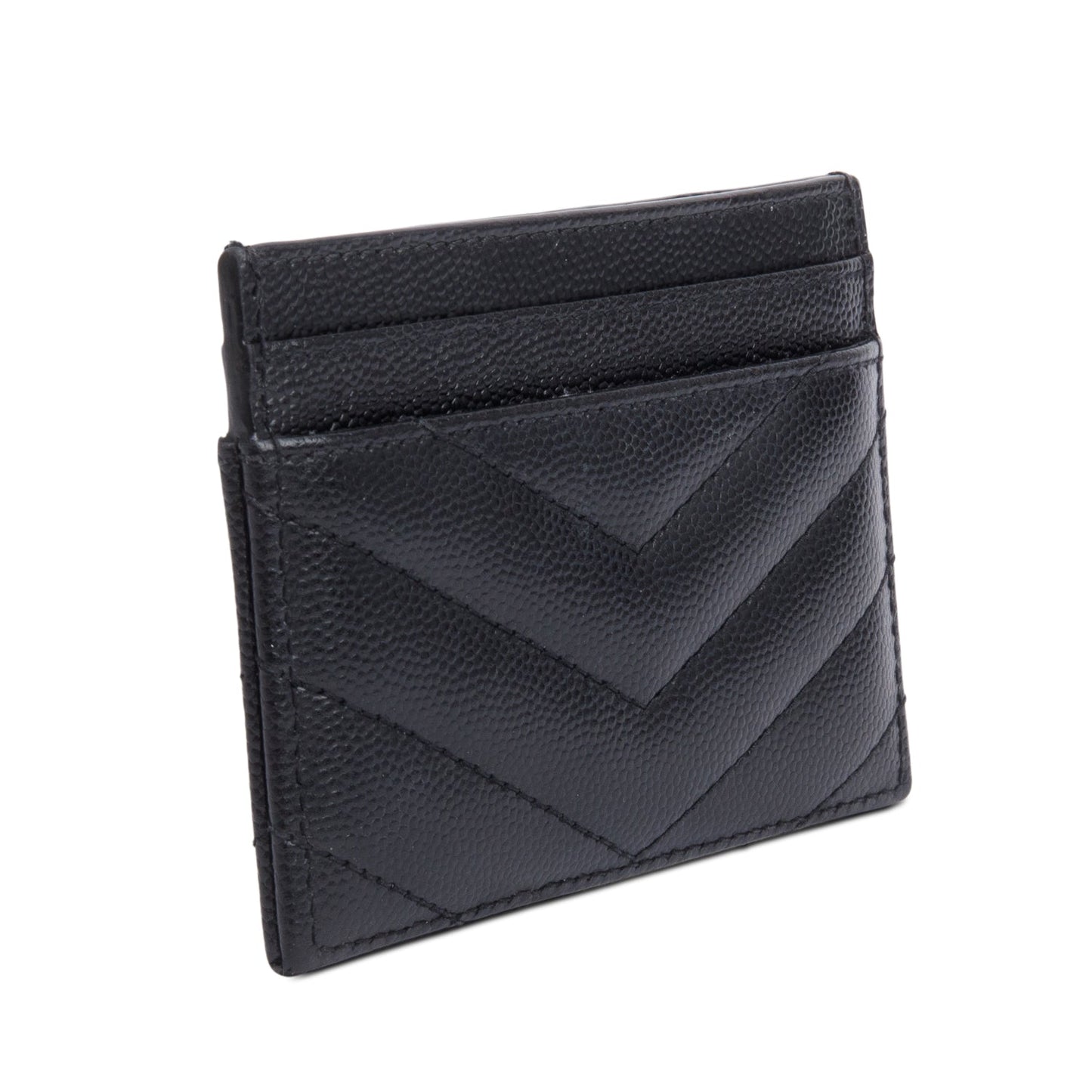 Saint Laurent Black Grain de Poudre Matelasse Chevron Leather Cassandre Card Case