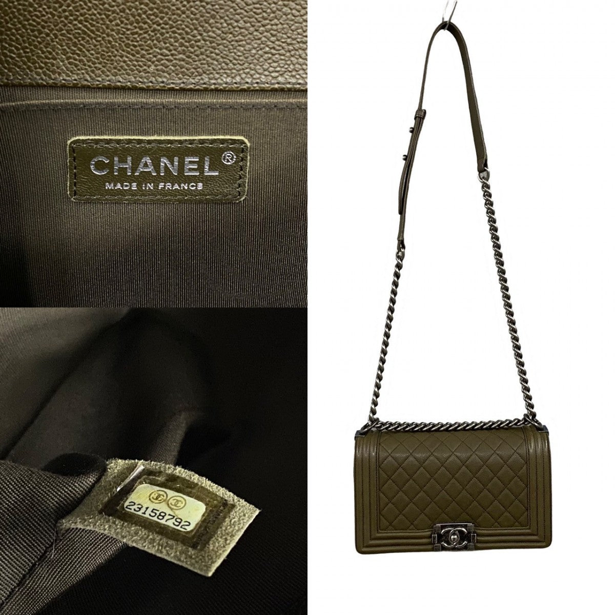 CHANEL Shoulder Bag leather khaki COCO Mark Boy chanel Women