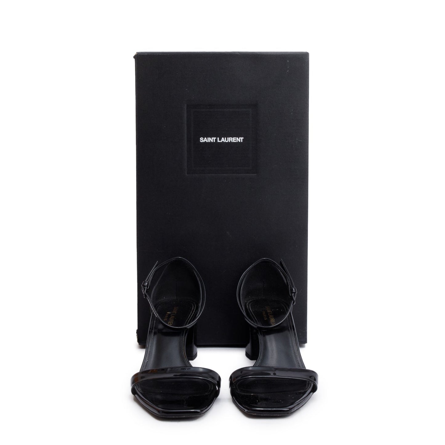 Saint Laurent Black Patent Leather Loulou Ankle Sandals, Size 40