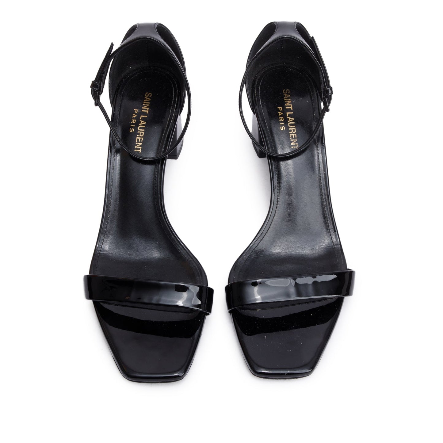 Saint Laurent Black Patent Leather Loulou Ankle Sandals, Size 40