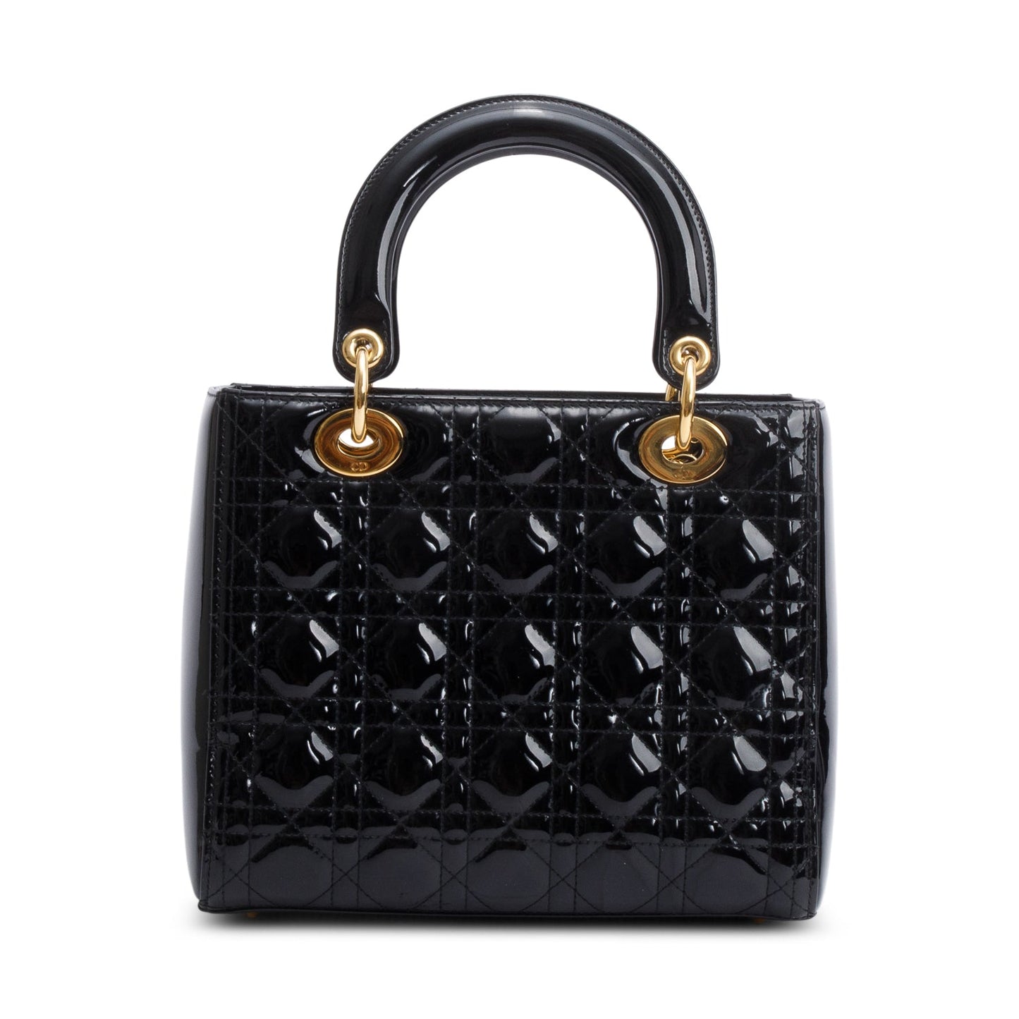 Christian Dior Black Cannage Patent Leather Medium Lady Dior Bag