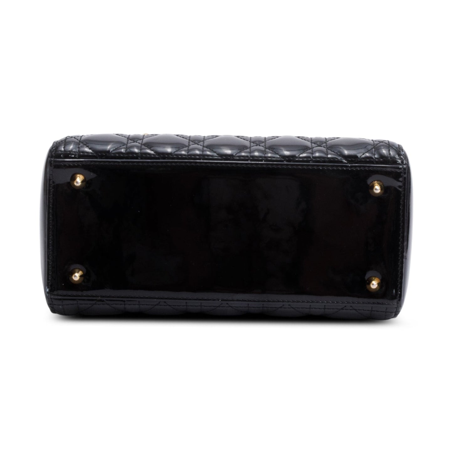 Christian Dior Black Cannage Patent Leather Medium Lady Dior Bag
